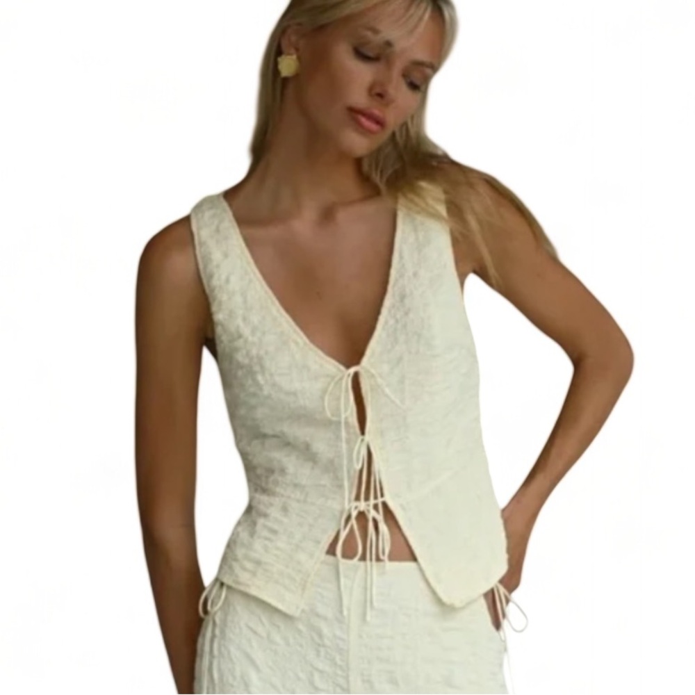 NWT YLLW Yellow The Label Tatum Bubble Tie Vest